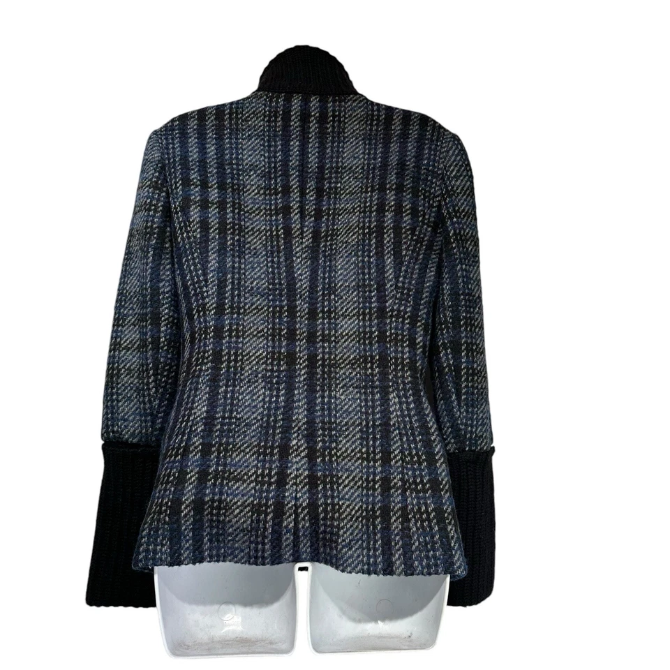 THEORY Tegian Donovan Blue Plaid Wool Alpaca Knit Sleeve Coat Jacket Size S - Image 3 of 4
