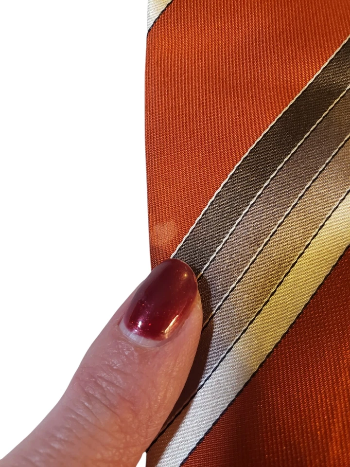 Corbata de diseñador Giorgio Armani para hombre de lujo italiana seda naranja gris crema a rayas Foto 3 de 4