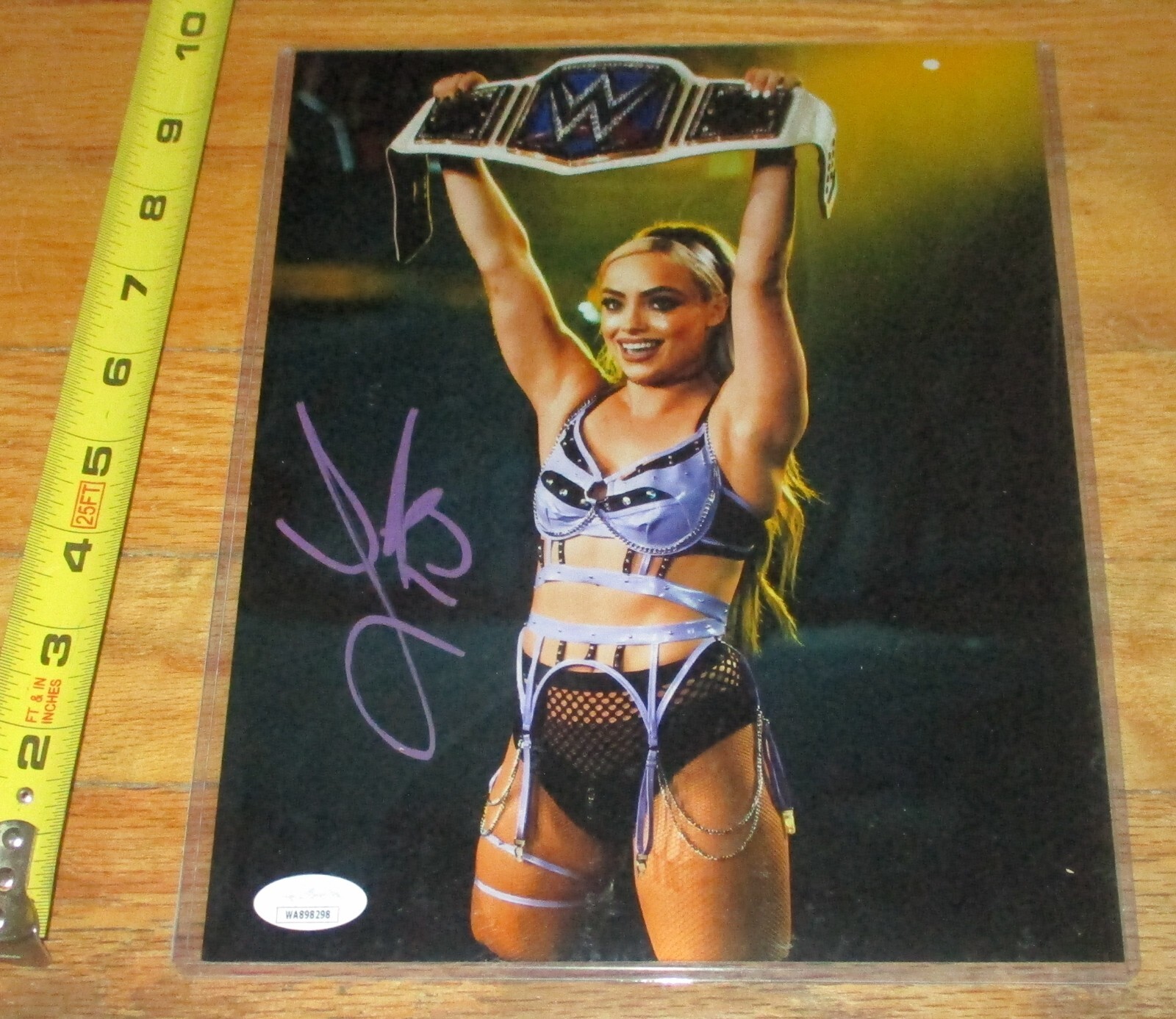 Liv Morgan Wrestling Autographed 8 x 10 Metallic Photo Signed COA JSA WWE Belt