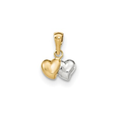14K Gelbgold und Rhodium Doppel Herz Anhänger