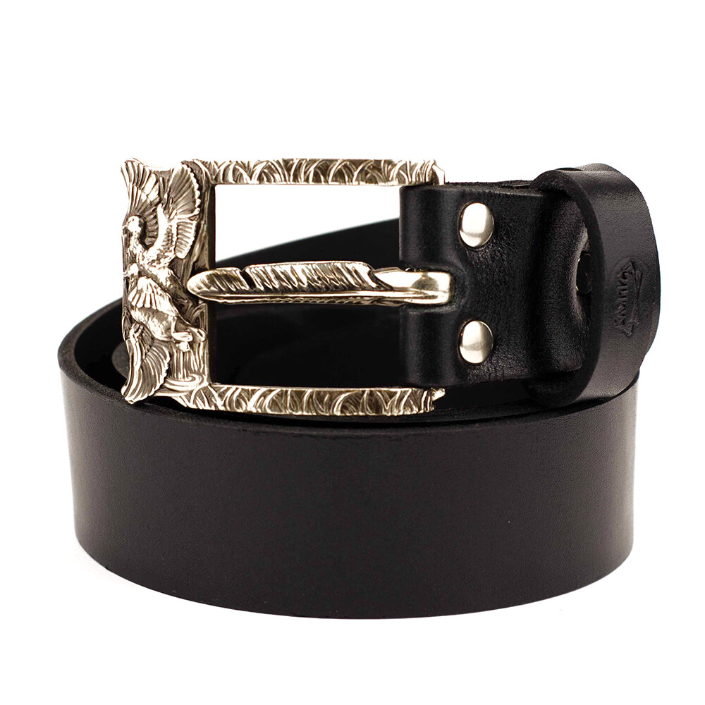 Leather belt with german silver buckle Duck Season, Pin type, Hunter trophy gift-image