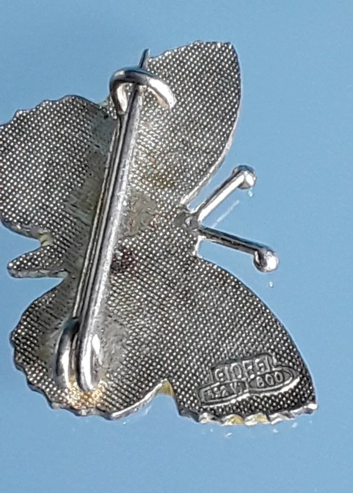 "GIORGI", spilla vintage - Farfalla, argento 800, smalti colorati. - Immagine 4 di 4