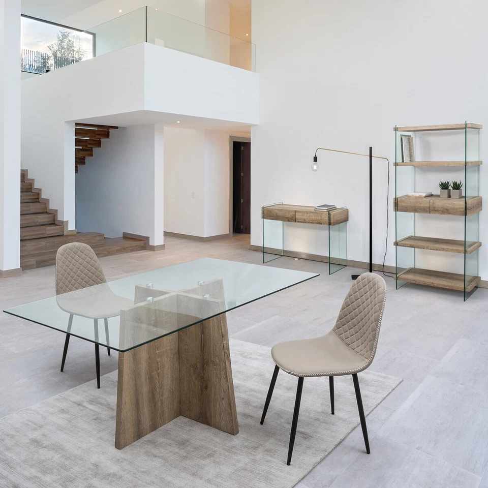 LIBRERIA 4 PIANI KENYA 90X39X180 STUDIO DESIGN SOGGIORNO VETRO E LEGNO CHIARO - Immagine 2 di 4