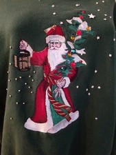 Vintage Christmas Sweatshirt Santa Claus Green Jerzees XL USA