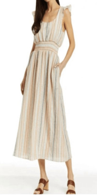 Drew Polly Dress Women s Striped Flutter Sleeve Smocked Waist Maxi Dress Multi-C