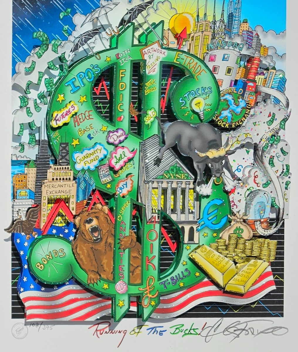Charles Fazzino Running of the bucks Stock Investor Finance Art 3D