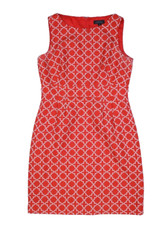 Tahari Arthur S Levine Womens Red Lattice Print Sleeveless Pleated Dress 10