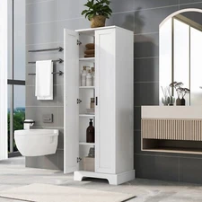 Wood Tall Bathroom Storage Cabinet Organizer with Adjustable Shelves Doors