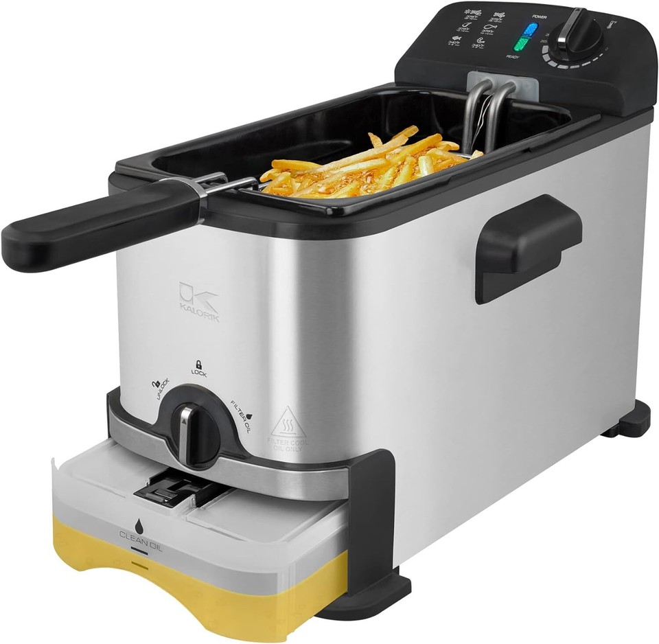 Kalorik 3.2 Quart Deep Fryer with Oil Filtration, Stainless Steel (FT