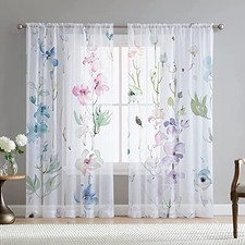 Floral Leaves Curtains for Living Room 84 inch 54"W x 84"L Pack of 2 A-blue