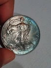2021 AMERICAN SILVER EAGLE BU 1 OZ SILVER Blue TONING TONED COIN