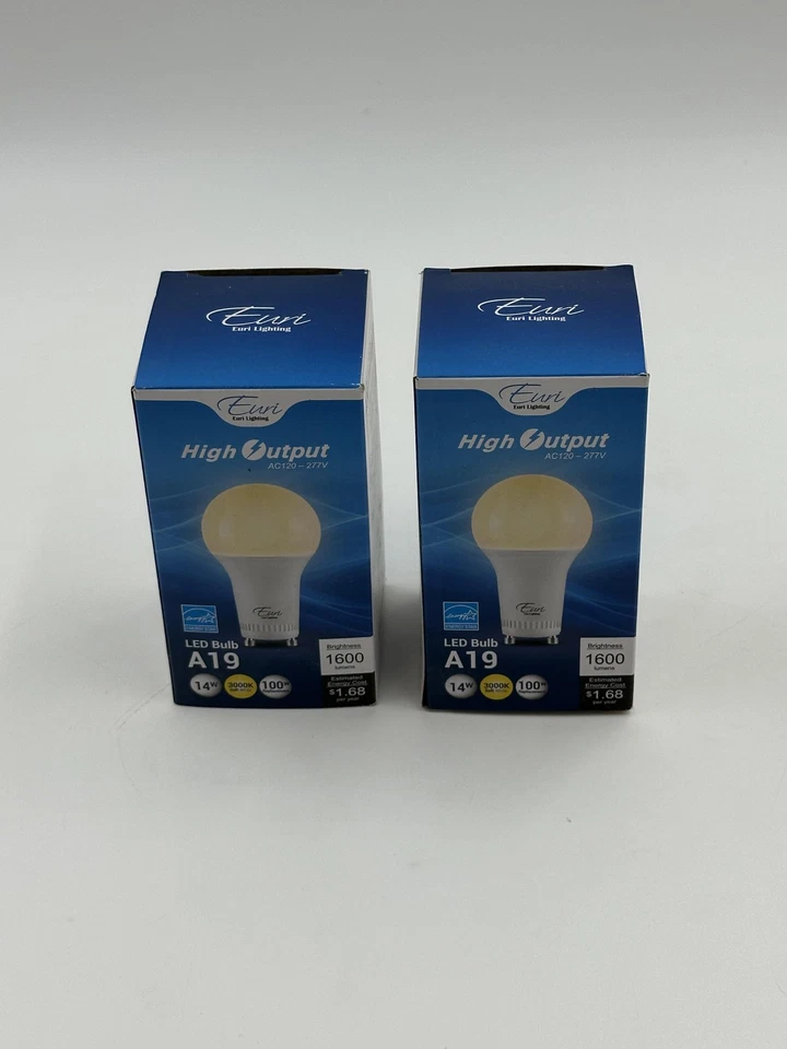 A19 LED Bulbs Euri Lighting GU24 14W 1600lm 3000K High Output AC120-277V 2 Pack - Image 2 of 4