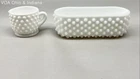 Milk Glass Hobnail 2 Piece Set Creamer and Rectangular Planter Dish Vintage