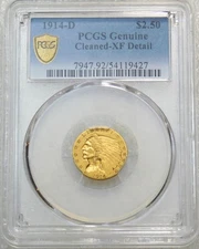 1914-D $2.5 Gold Indian PCGS XF 'Cleaned' Nice Luster New Holder #GC12
