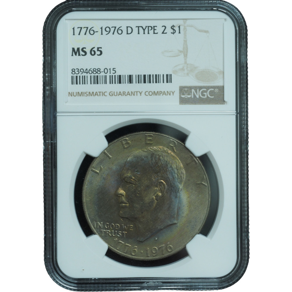1776-1976-D Eisenhower Dollar Type 2 NGC MS65 Righteous Rainbow Toning! *JE