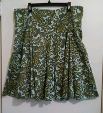 Vtg Merona Size 18 Pleated Skirt Blue/Green Floral-Side Zip 100 Cotton Midi