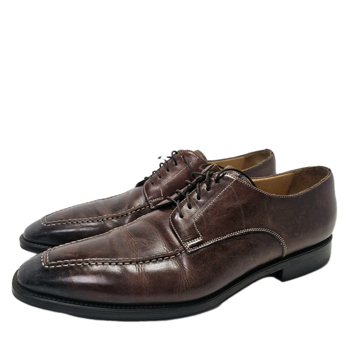 Santoni Shoes Mens 10 D Brown Leather Oxfords Preppy Brogue Quiet Luxury Santoni Brown Leather Oxford Shoes main image 3