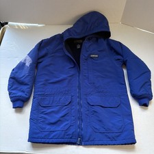 Vintage Lands End Blue Winter Hooded Squall Parka Coat Jacket Youth M 10/12