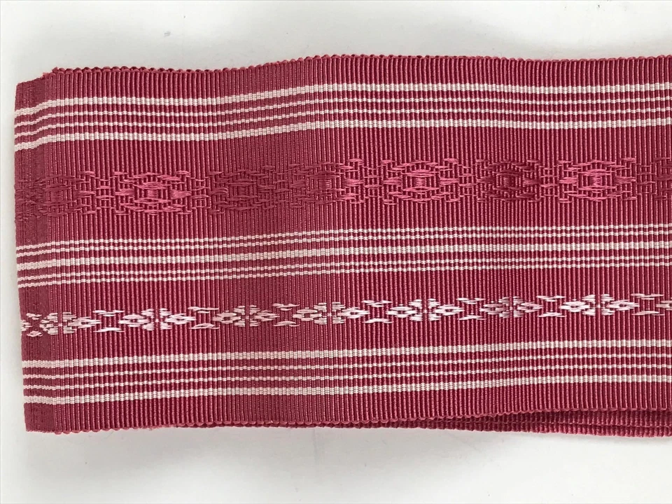 Accesorio japonés Obi Chikuzen Hakata Ori de colección Yukata seda rosa blanco OJ193 Foto 2 de 4