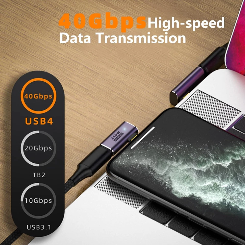 Adattatore USB C 90 Gradi,Adattatore USB C Ad Angolo Retto Con 40 Gbps PD 240 W - Immagine 3 di 4