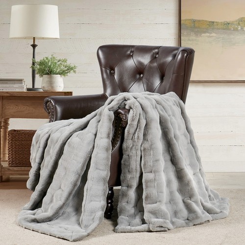 Brick Faux Fur Throw Blanket Luxurious Soft Reversible Micromink Blanket Gift - Picture 9 of 89