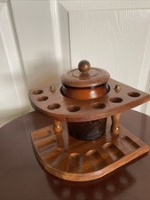 Humidor de tabaco de vidrio ámbar redondo con soporte para pipa Dun Rite 7 vintage