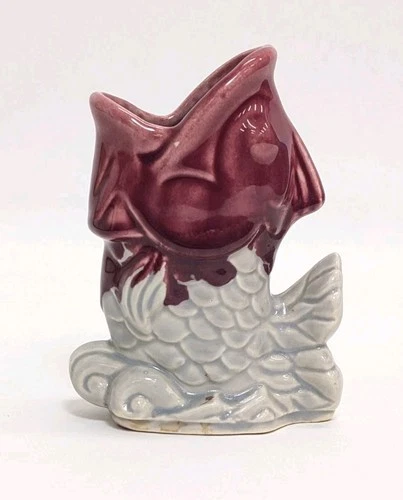 Vintage Shawnee Fish Vase Maroon and Gray 5" USA Made #845 Koi Planter