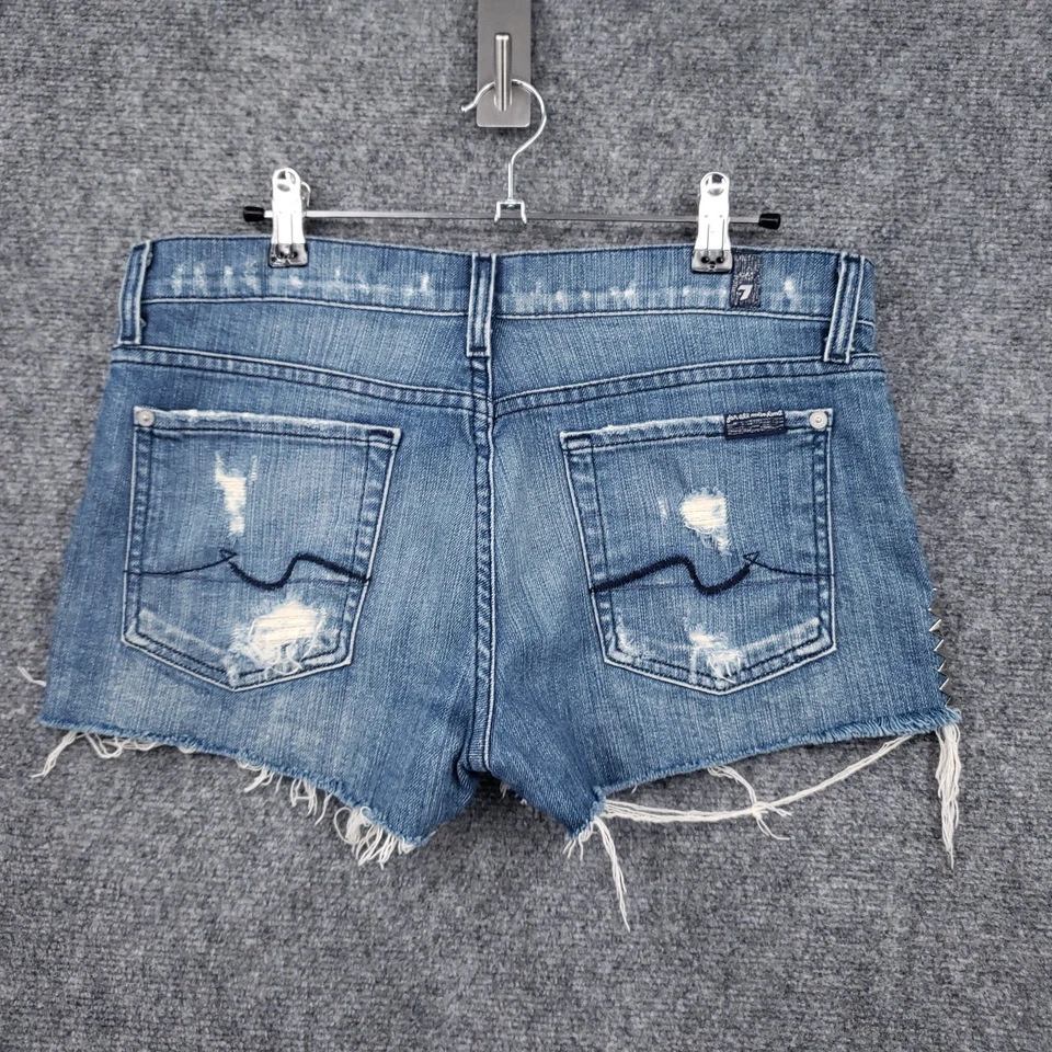 Pantalones Cortos 7 For All Mankind Mujer 28 Azul Botón Mosca Tachonado Corte Denim tiro Medio Foto 2 de 4