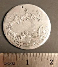 Wendell August Forge aluminum ornament 2002 Santa & Reindeer 2.24" wide