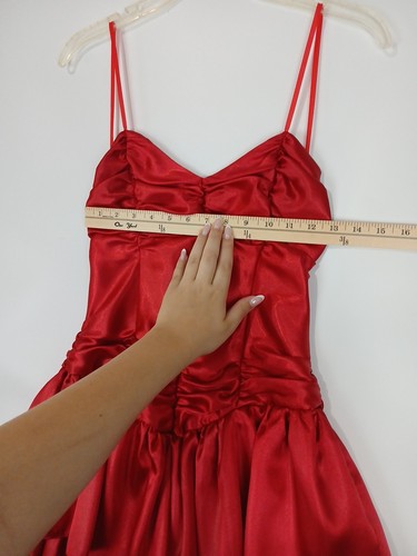 Vintage 80's Red Corset Prom Formal Dress Size 5 Ruffles Straps Party Cocktails - Picture 12 of 14