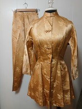 Vintage 1960s Dynasty 2pc Silk Satin Jacket Pants Gold Jacquard Lord  Taylor