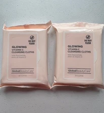 SET OF 2 Global Beauty Care Glowing Vitamin C Cleansing Cloths Wipes 50 Total