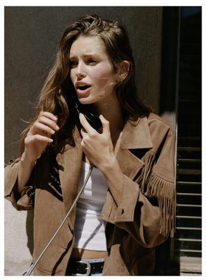 NWT ZARA CAMEL FAUX SUEDE JACKET WITH FRING 4968/034 - Image 1 of 4