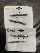 GRAY FAUX PEARL BEAD BOBBY PINS HAIR ACCESSORY SET OF 4 G10