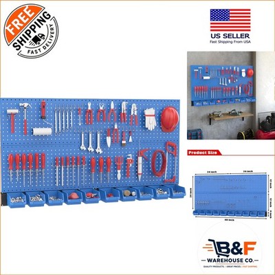 Versatile Garage Storage Solution: Blue Pegboard Organizer with 4 Shelves & Bins