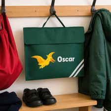 Personalised Kids Book Bag with Name - Green Yellow Dinosaur for Boys Girls