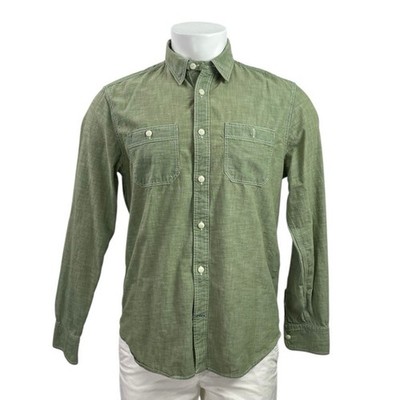 GAP 1960 Icon Worker Green Chambray Collared Long Sleeve Button Down Shirt Top M