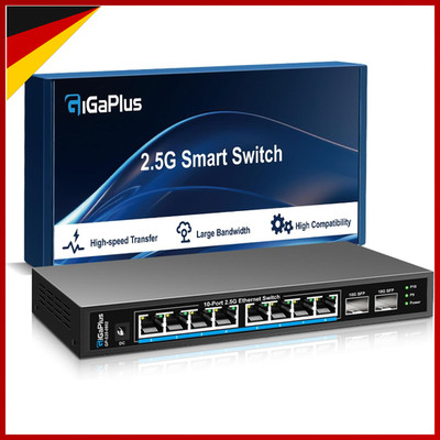 Ethernet Switch 10 Port Unmanaged 8x 2,5G 2x 10G SFP+ Lüfterlos Netzwerkgerät