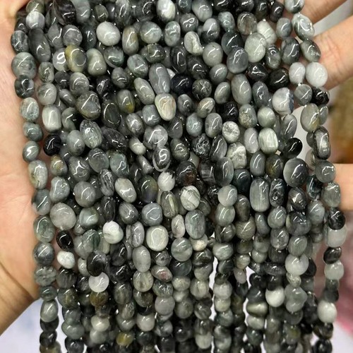 Pepita di ciottoli liscia irregolare naturale originale 6x8 mm gemme occhio di aquila grigio perline - Foto 4 di 4