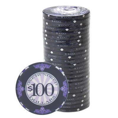 Scroll 10g Ceramic Premium Bulk Poker Chips (25-pack) - $100 Black
