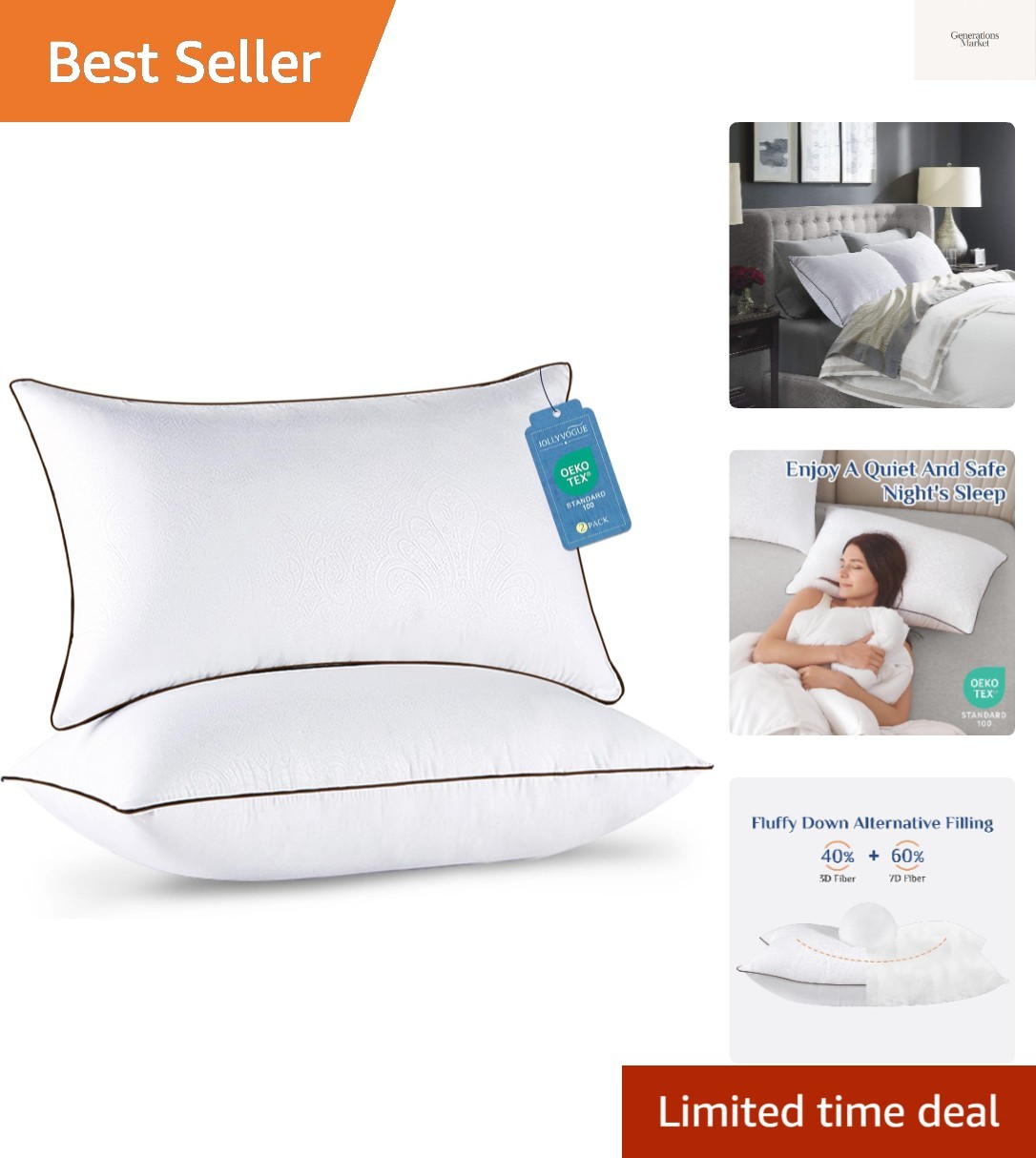 Set Of 2, Cooling And Supportive Pillows Full Size Set Of 2 