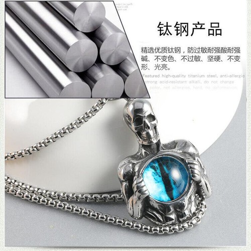 Pendant Necklace Stainless Steel Cool Men's Gothic Skeleton Skull Evil Eye Gift - Picture 9 of 34