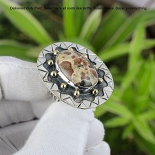 Oval Natural Spessartine Garnet In Limestone Solitaire Ring 925 Sterling Silver