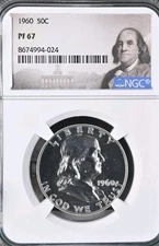 1960 Proof Franklin 50¢ NGC PF 67 Bx 15