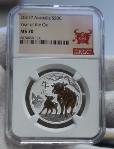 2021 P Australia 50c 1/2 oz. Silver Year of the Ox NGC MS70.
