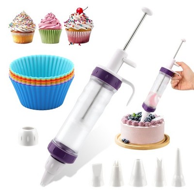 Dessert Decorating Syringe Set Icing Dispenser Tool 5 Nozzles 8 Baking Cups