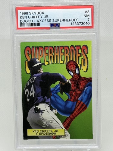 1998 Skybox Ken Griffey Jr. Dugout Axcess Superheroes Spider-Man PSA 7 LOW POP