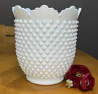 Fenton Milk Glass Hobnail Vase Planter 8” x 7.5” Vintage 1960’s EUC