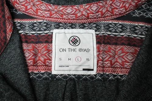 On The Byas Camicia Uomo Grande a Spina di Pesce Motivo Lana Tasca Aperto Collo - Foto 7 di 9