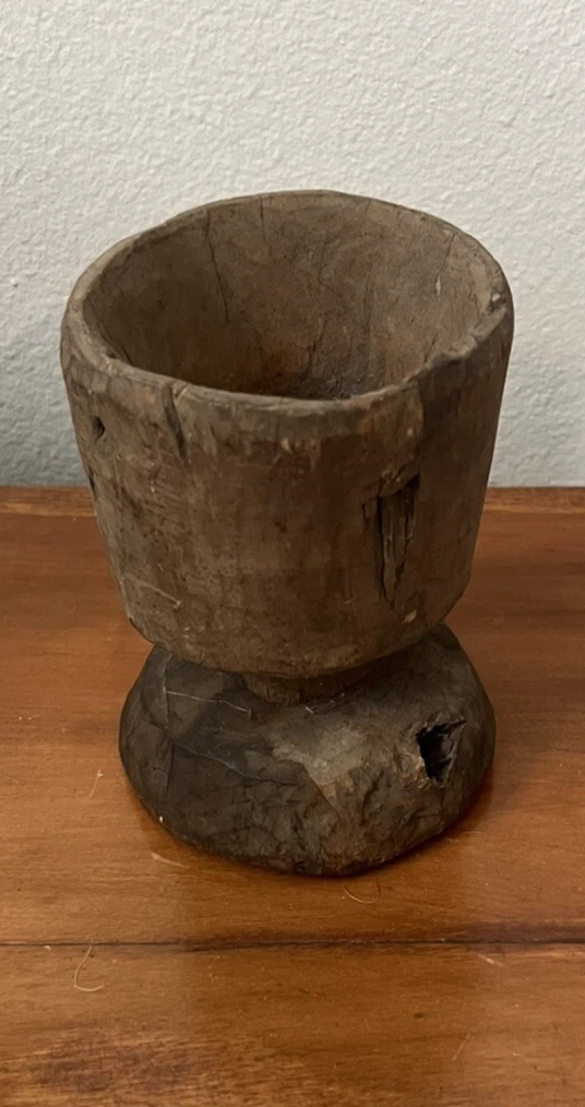 Puerto Rico Indian Wooden Himachal Spices Morter Grinder Handmade Okhali 6.5"